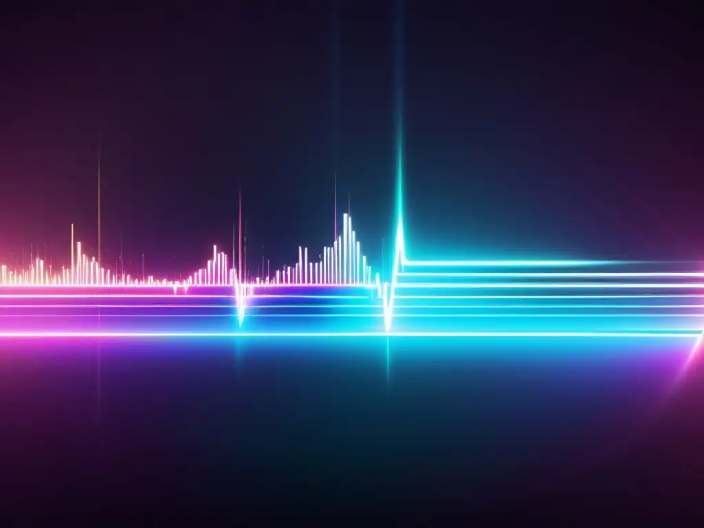 Vibrante representación digital de ondas musicales con líneas neón, evocando la energía de la música electrónica
