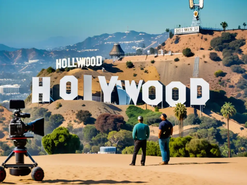Vibrante escena de película en Hollywood con protección propiedad intelectual industria entretenimiento Hollywood Bollywood