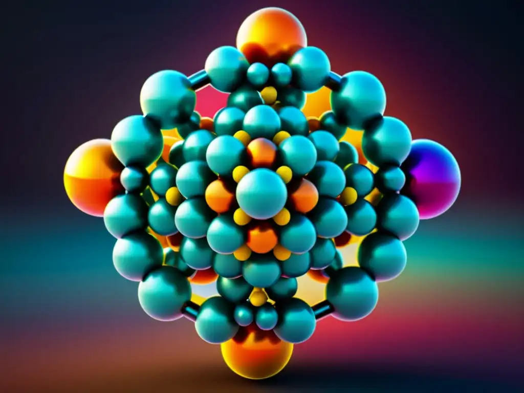 Vibrante estructura molecular de nanomateriales, con colores y detalles intrincados que muestran la protección y la innovación a nivel molecular