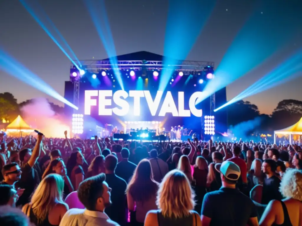 Festival de música vibrante: energía y diversidad en concierto Vibrante festival de música con multitud emocionada bajo luces impactantes, capturando la energía y emoción del evento en vivo