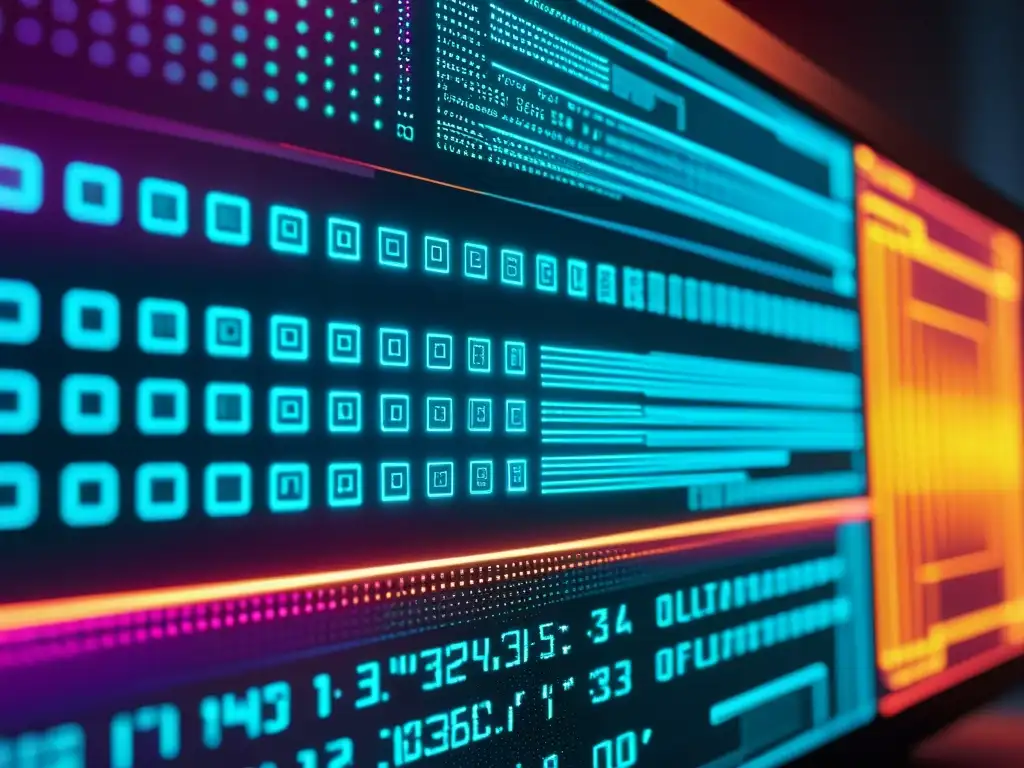 Código futurista y circuitos digitales en pantalla Vibrante representación futurista de código de software rodeado de circuitos digitales, simbolizando la protección legal para patentes de software