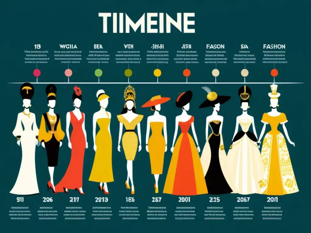 Vibrante ilustración de moda histórica, mostrando la evolución de diseños a lo largo de los siglos