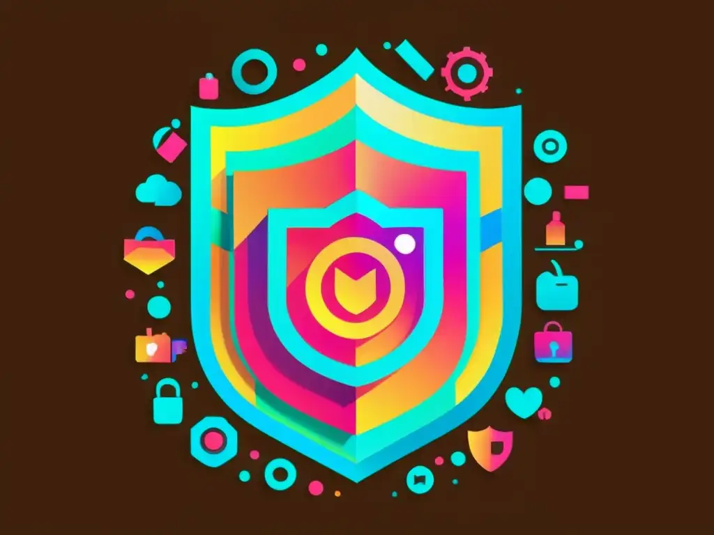 Vibrante ilustración moderna de un escudo con el logo de Instagram y herramientas de seguridad digital