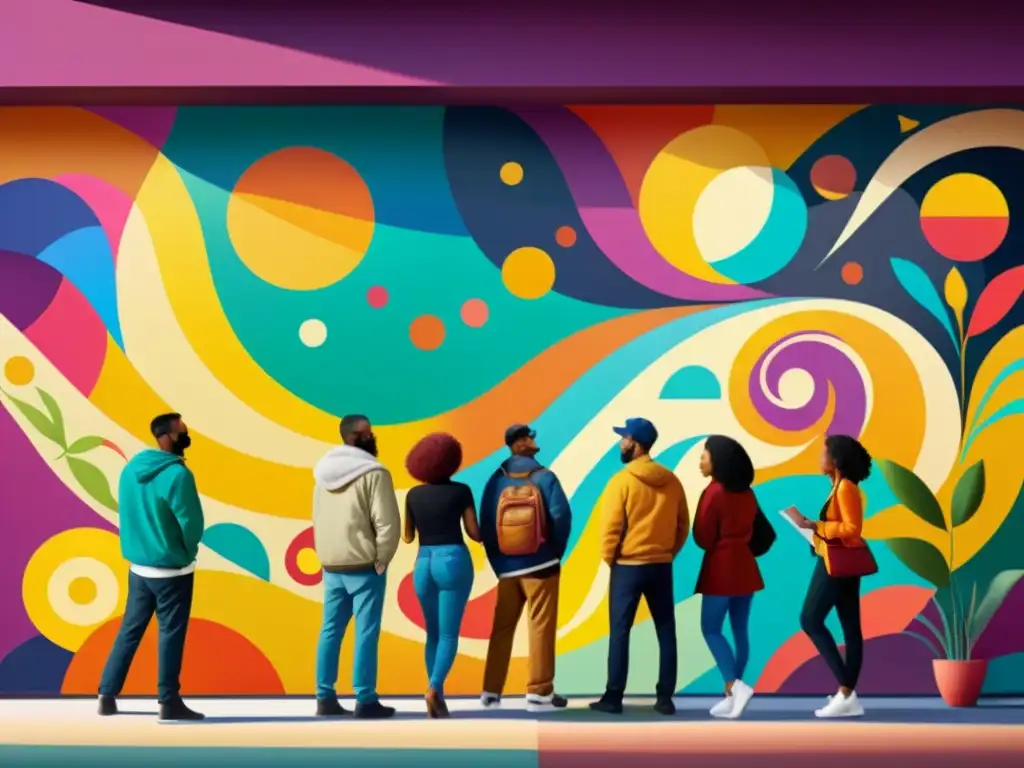Un vibrante mural colaborativo en Bellas Artes, donde artistas unen estilos y perspectivas en una obra rica y dinámica