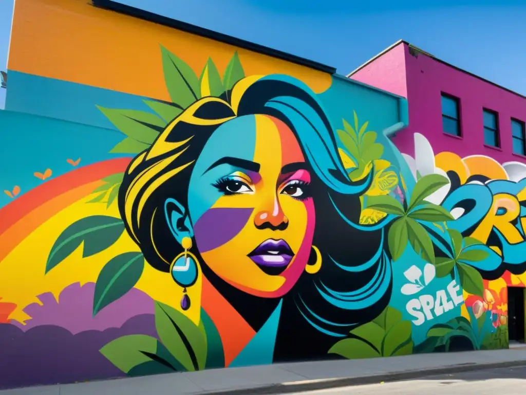 Un vibrante mural urbano muestra artistas colaborando en una obra de arte callejero