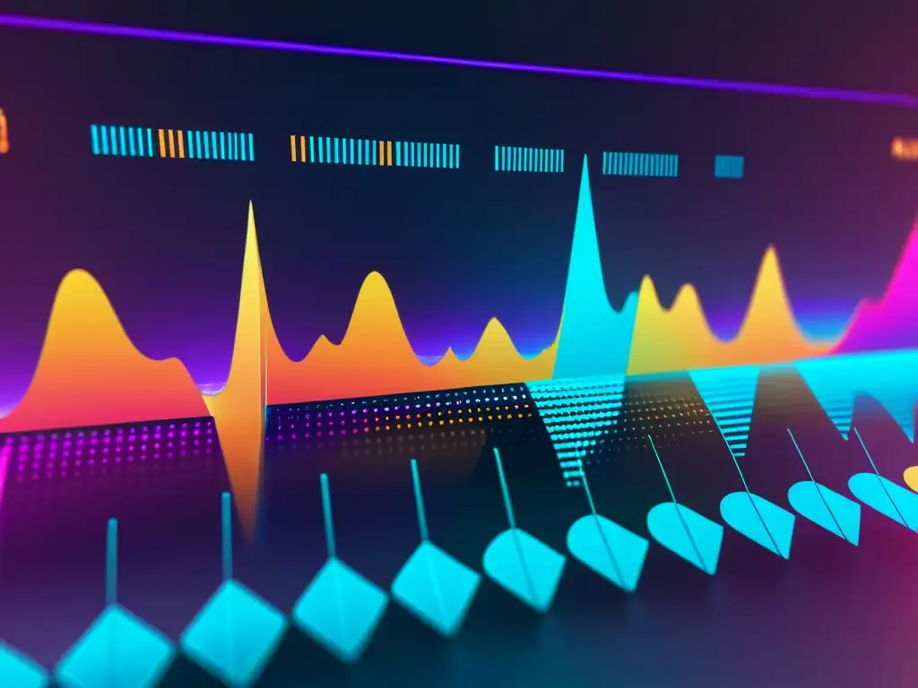 Vibrante visualización de onda musical digital en interfaz moderna, representando monitoreo uso música internet con sofisticación y detalle