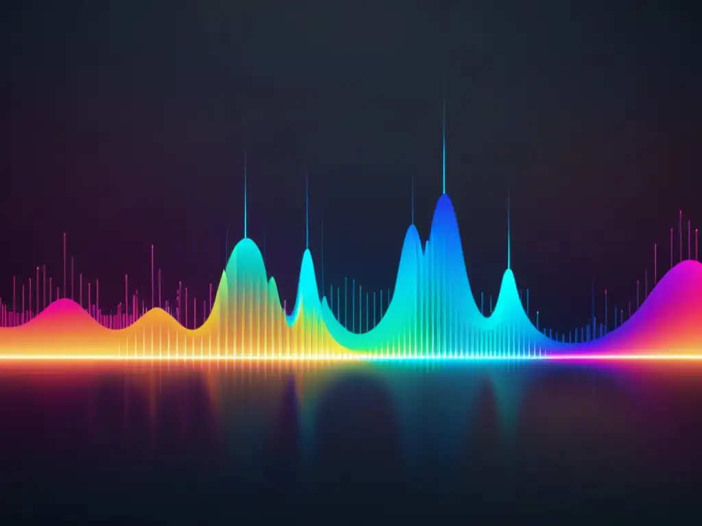 Vibrante visualización de ondas de sonido con colores gradientes, creando un efecto dinámico y futurista