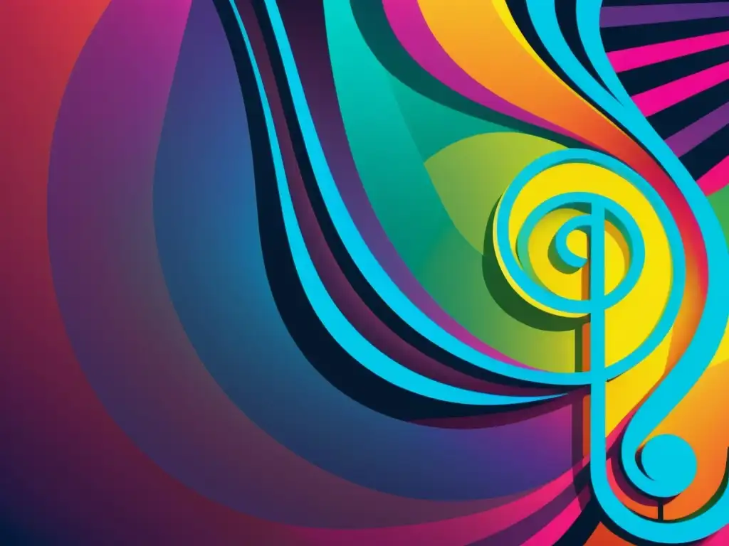 Un vibrante pentagrama musical con notas coloridas, representando la complejidad creativa y legal en los derechos de autor en versiones musicales