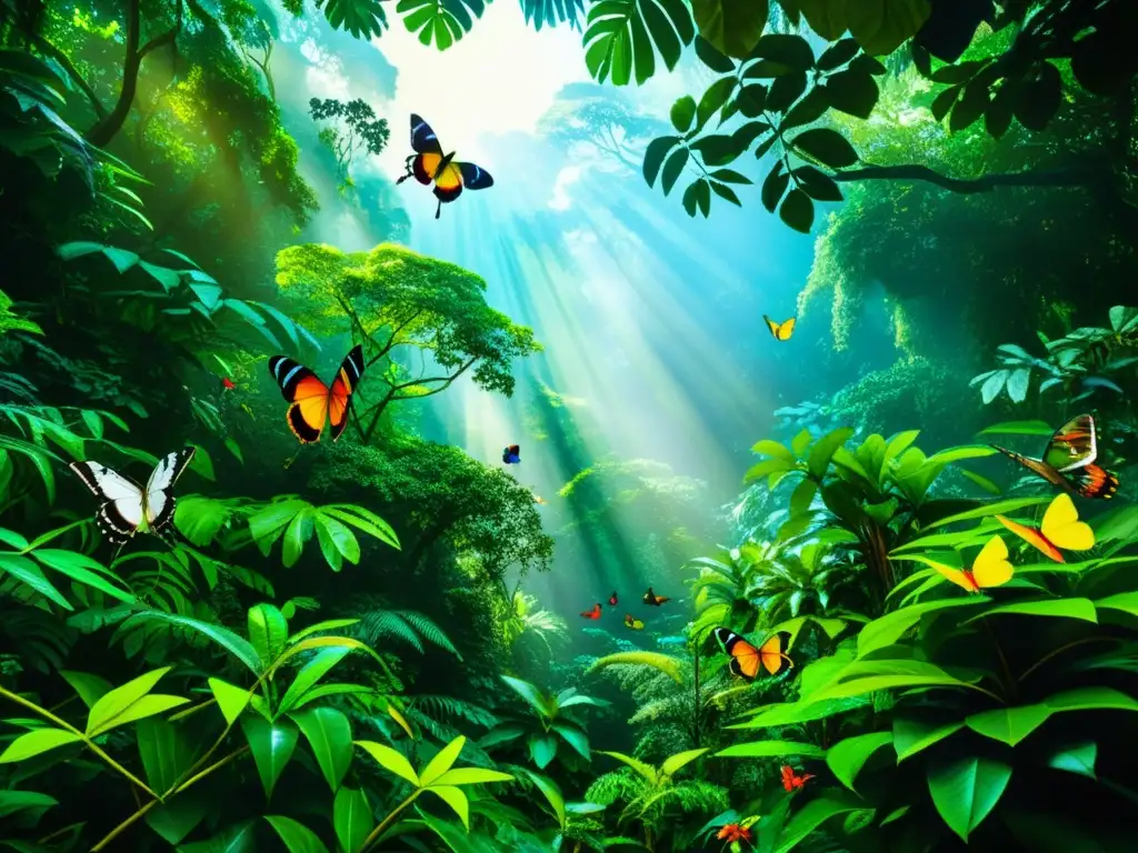 Vibrante selva tropical con diversa flora y fauna