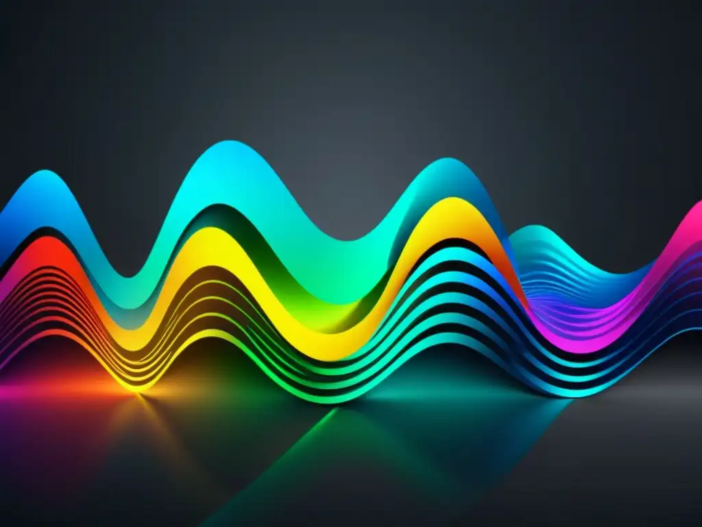Vibrante visualizador de ondas de sonido digital con colores dinámicos, evocando el branding sonoro en marcas digitales