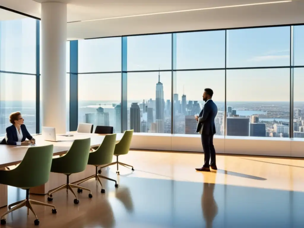 Oficina moderna con tecnología de vanguardia y vistas panorámicas Vínculo entre seguridad informática y secretos empresariales: Oficina moderna con tecnología de vanguardia y colaboración profesional