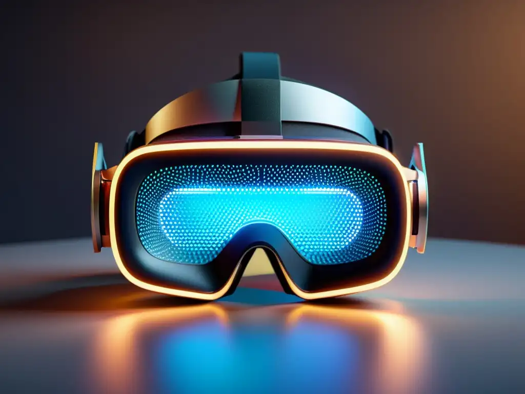 Una visión futurista: un detallado casco de realidad virtual en 8k, con patrones de circuitos e pantallas holográficas