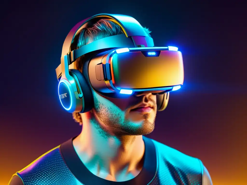 Un visor de realidad virtual muestra un entorno de juego inmersivo, con tecnología innovadora y patentes de software en videojuegos