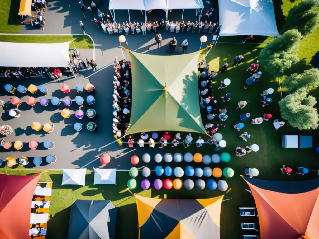 Vista aérea de un animado evento al aire libre capturado por un dron