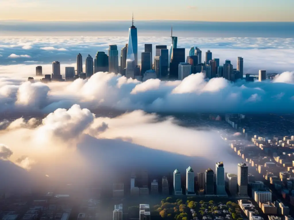 Vista aérea de una bulliciosa ciudad, con detalles urbanos, contrastes y sombras