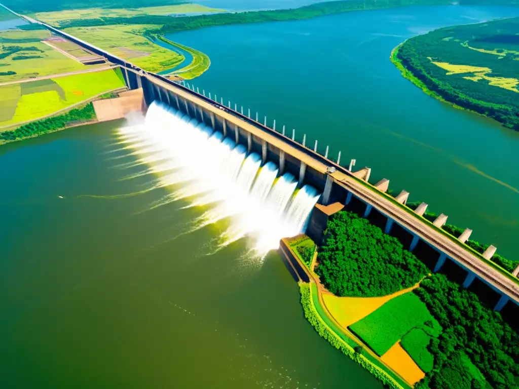Vista aérea impresionante de la icónica represa de Itaipu, destacando su inmensa estructura y el río Paraná