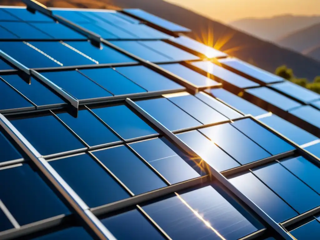 Vista detallada de paneles solares futuristas con tecnología fotovoltaica de vanguardia y diseño moderno