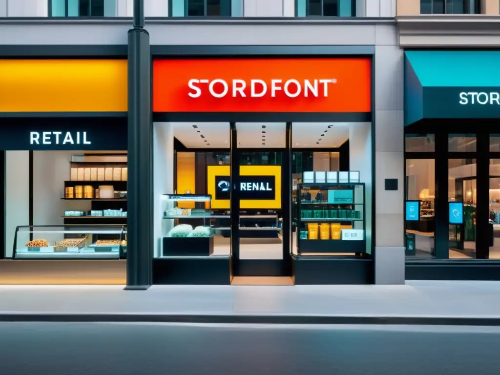 Vista de una elegante tienda en una concurrida calle de la ciudad, con branding llamativo que atrae la atención