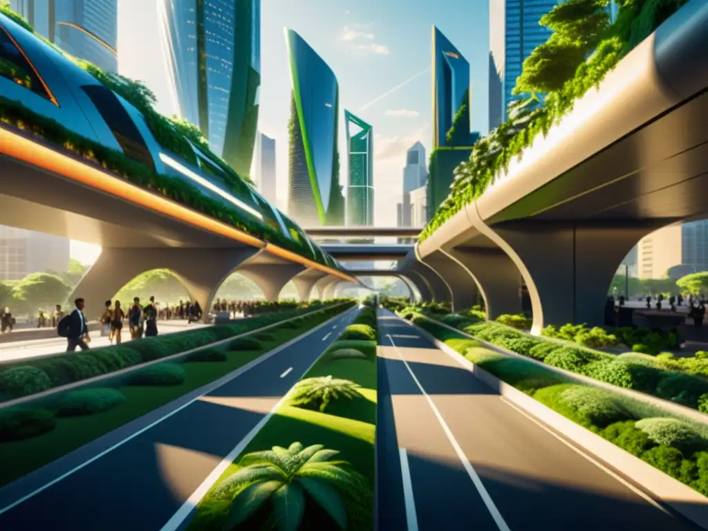Vista futurista de una ciudad con impacto patentes ecosistema colaborativo, donde la arquitectura se fusiona con la naturaleza y la innovación