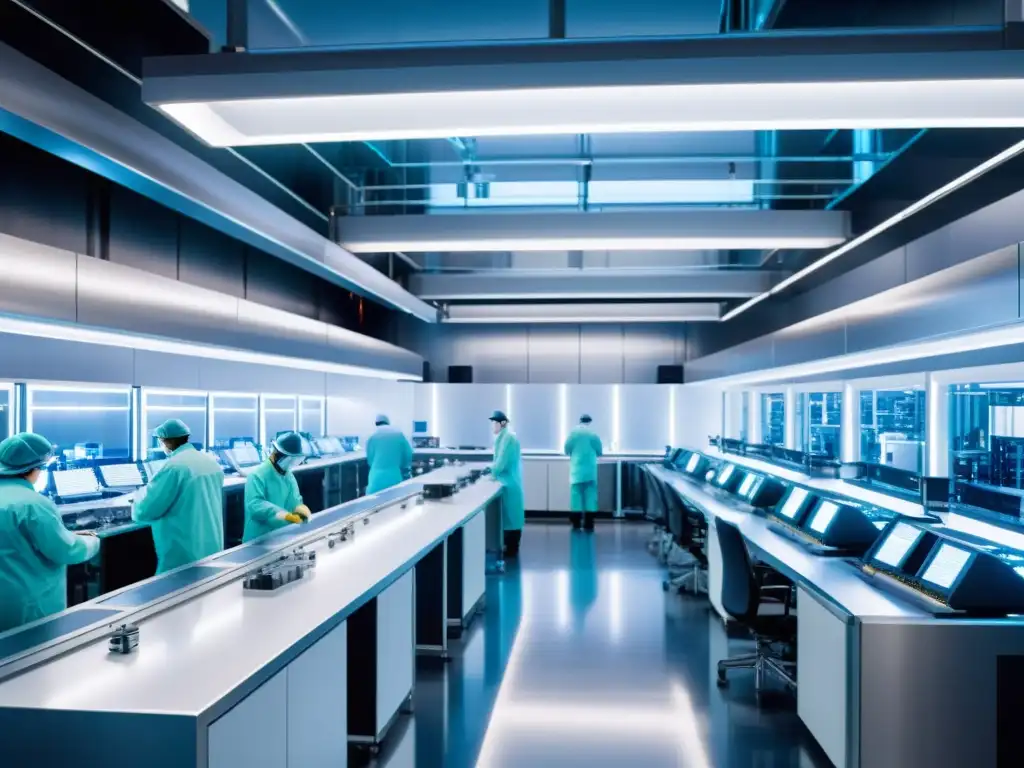 Vista futurista de una planta de fabricación de semiconductores