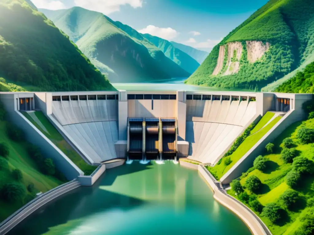 Una vista impresionante de una moderna central hidroeléctrica en medio de un paisaje natural exuberante