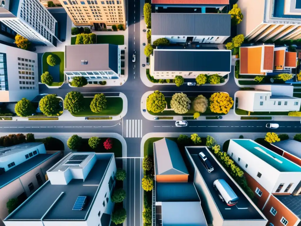 Vista panorámica de la ciudad capturada con un drone, resaltando detalles urbanos y arquitectónicos