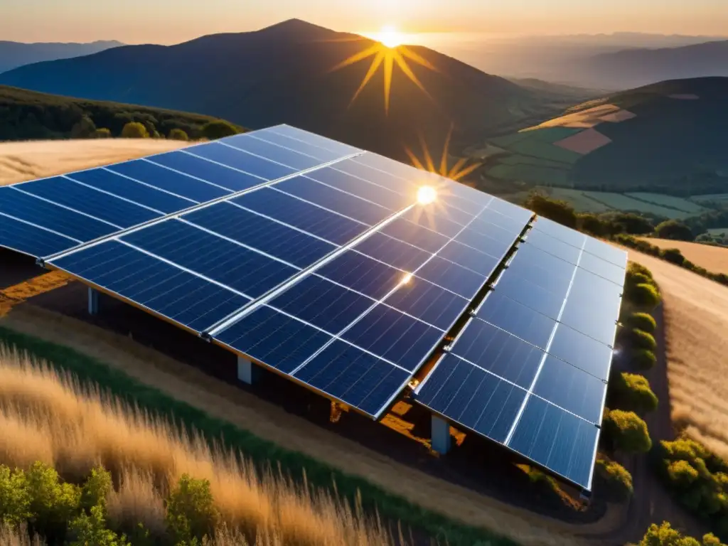 Vista panorámica de una instalación de paneles solares de última generación, resaltando su tecnología ecoamigable