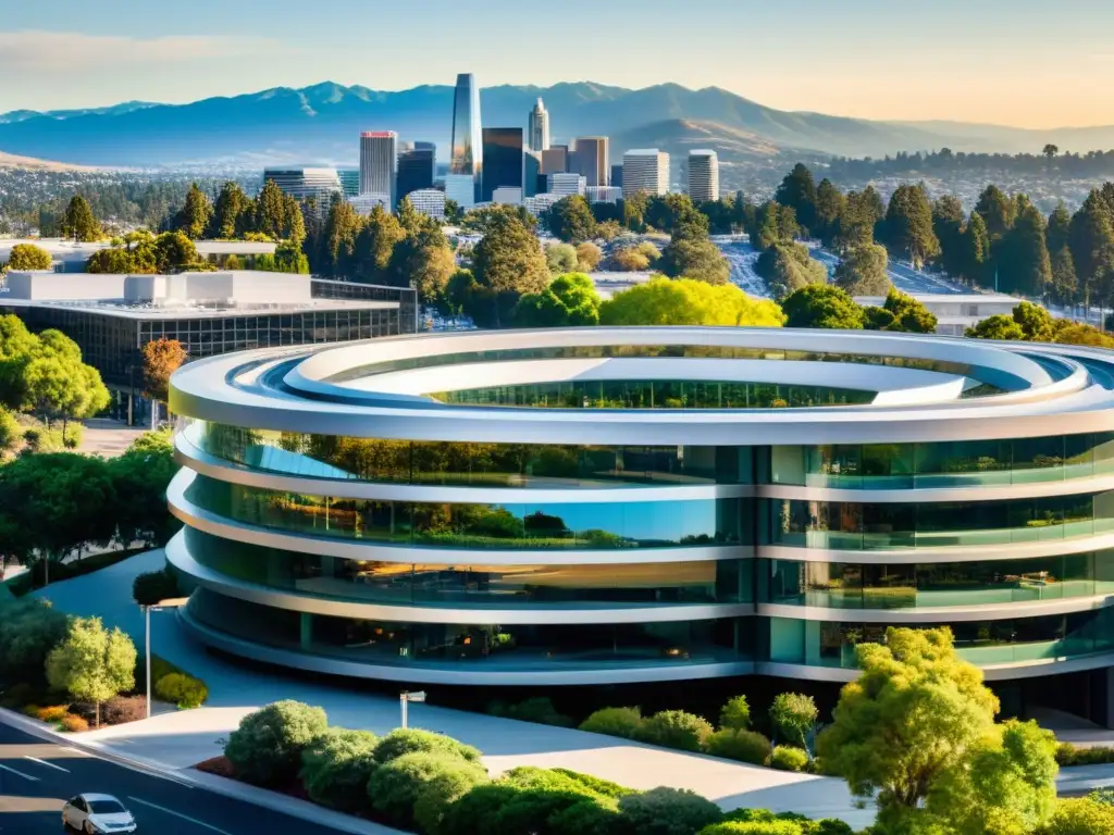 Vista panorámica de Silicon Valley, con moderna arquitectura de empresas como Google, Facebook y Apple
