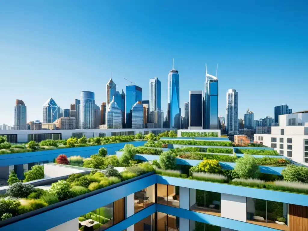 Vista urbana moderna y sostenible con arquitectura eco-amigable