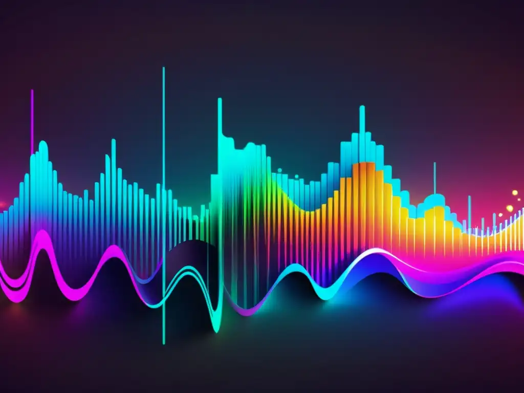 Una representación visual impactante de los derechos de autor en música digital, con símbolos de copyright entrelazados y vibrantes colores futuristas